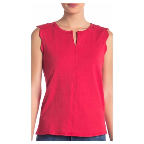 NWT BOBEAU RED TANK TOP WITH SCALLOPED TRIM - Picture 1 of 7